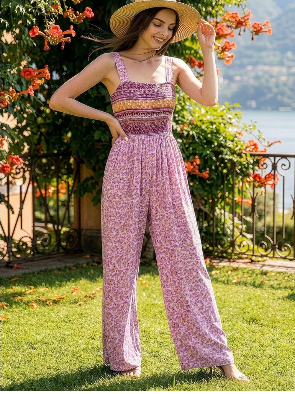 Smocked Floral Lavender Jumpsuit